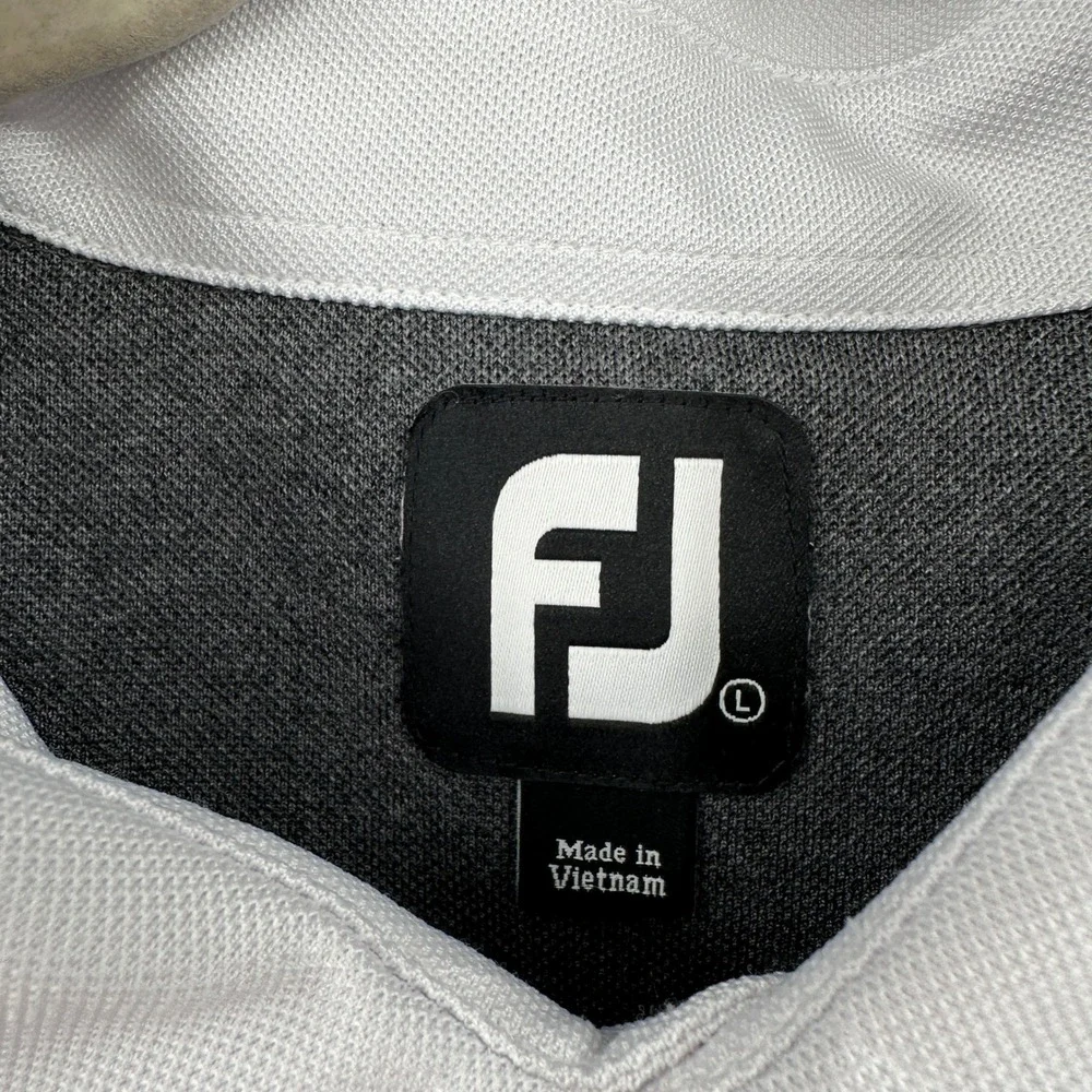 Footjoy FJ Golf Polo Shirt Men's Large Gray Color Block White Red Logo Golf Club